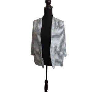 T By Talbots Cardigan XS Teal White Striped Open Jersey Knit POCKETS Stretch